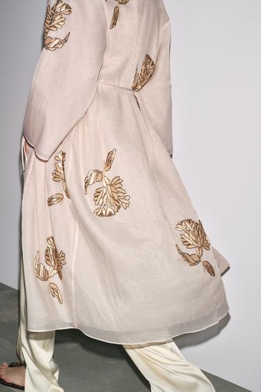 SILK KIMONO WITH EMBROIDERY AND BEADS - Sand by Zara