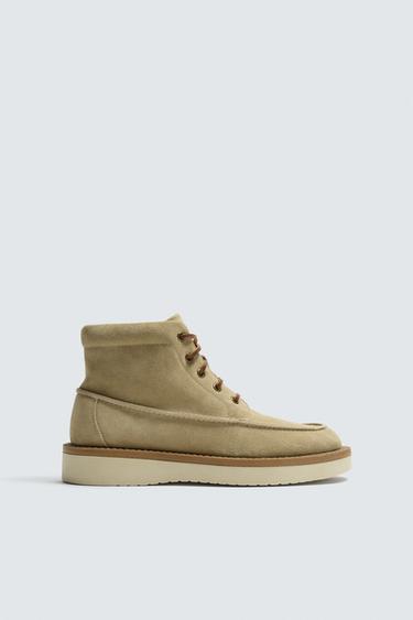 LEATHER LACE-UP BOOTS - Beige by Zara