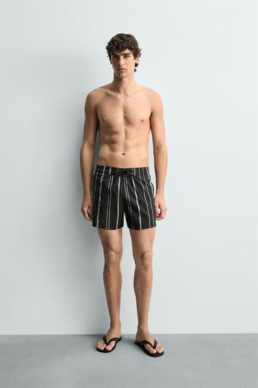 STRIPED SWIMMING TRUNKS - Black by Zara - Image 0
