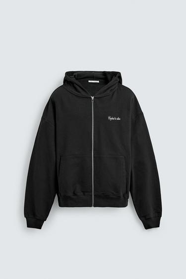 CROPPED FIT HOODIE WITH SLOGAN PRINTS - Black by Zara