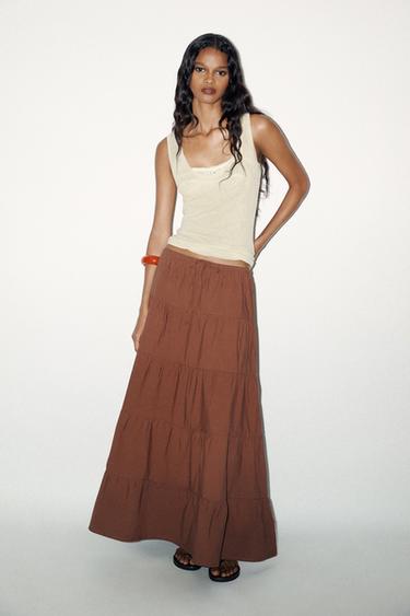 PANELLED LONG SKIRT - Chocolate brown by Zara