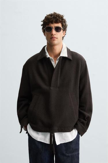 TEXTURED POLO OVERSHIRT - Brown by Zara