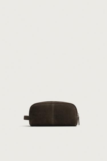 LEATHER TOILETRY BAG - Brown by Zara
