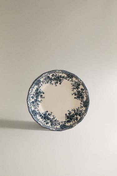 FLORAL EARTHENWARE SIDE PLATE - Blue by Zara - Image 0