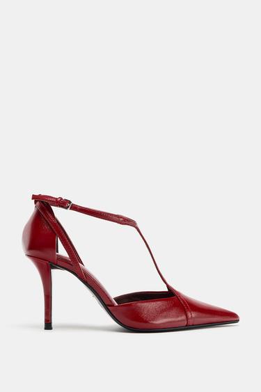 LEATHER HIGH-HEEL SHOES WITH STRAPS - Red by Zara