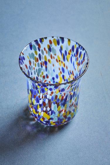 BLOWN GLASS TUMBLER WITH SPECKLED DESIGN - Blue by Zara