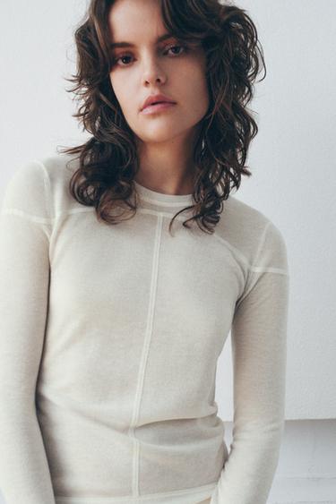 FINE KNIT WOOL BLEND JUMPER - Ecru by Zara