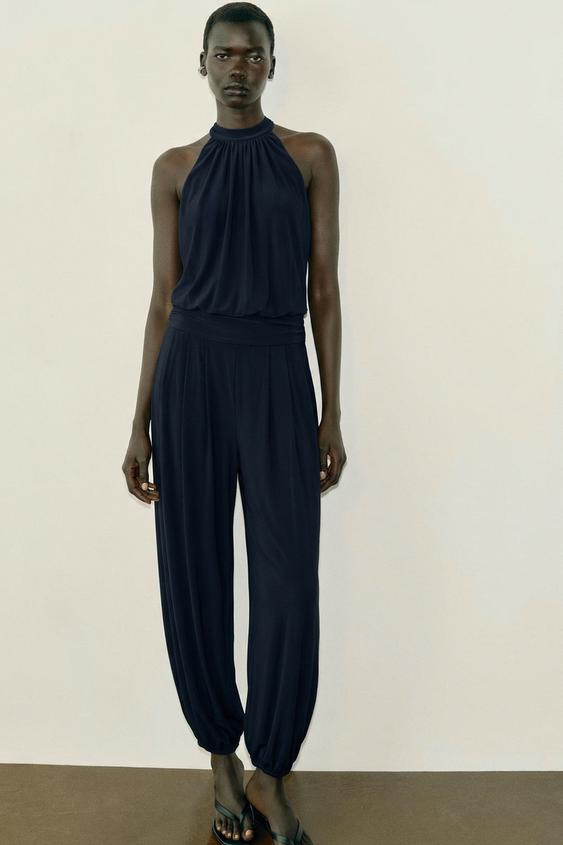 DRAPED HALTER SAROUEL JUMPSUIT - Midnight blue by Zara - Image 0