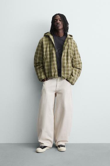 CHECKED HOODIE JACKET - Light green by Zara