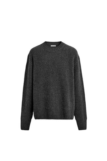 COTTON-WOOL TEXTURED SWEATER - Dark grey marl by Zara