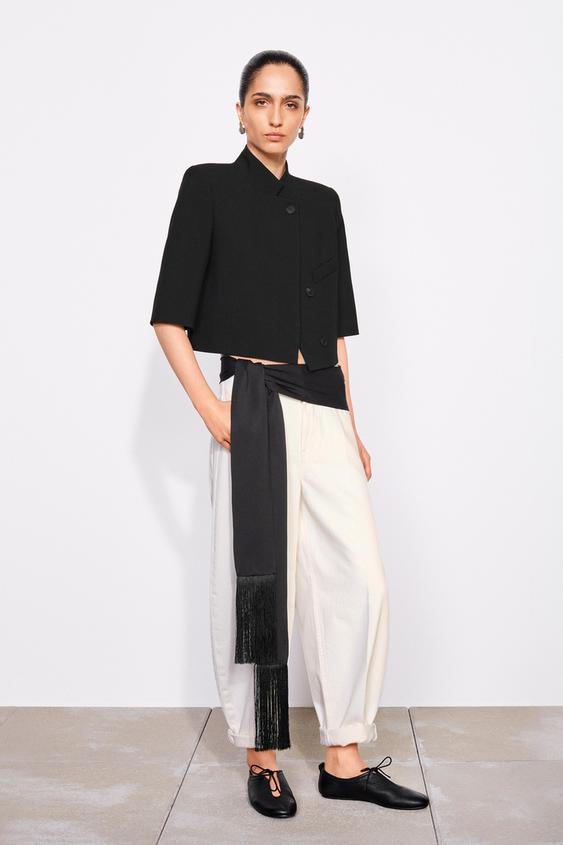 ZW COLLECTION CROPPED SHORT SLEEVE BLAZER - Black by Zara - Image 0