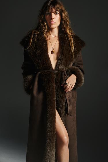 BELTED FAUX FUR COAT ZW COLLECTION - Brown by Zara
