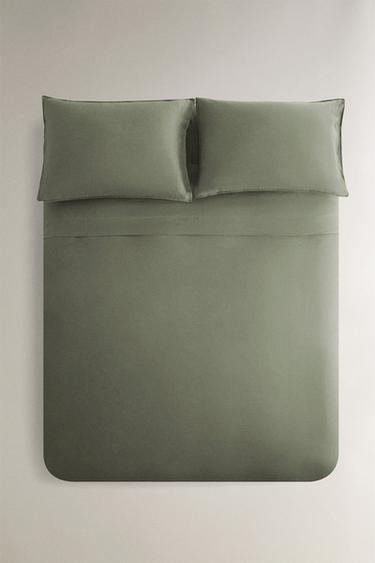 WASHED LINEN DUVET COVER (140 GxM²) - Green / Blue by Zara