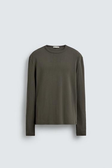 REGULAR FIT STRUCTURED T-SHIRT - GREENISH by Zara