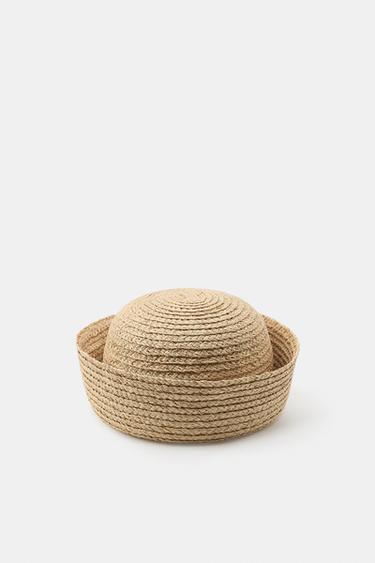 100% RAFFIA SKULLCAP HAT - Light beige by Zara