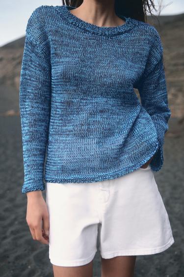 RIBBON TRIM KNIT SWEATER - Blue by Zara - Image 0