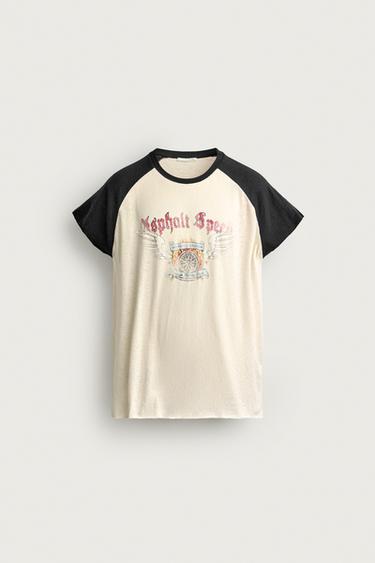 WASHED COLOUR BLOCK PRINT T-SHIRT - Oyster-white by Zara