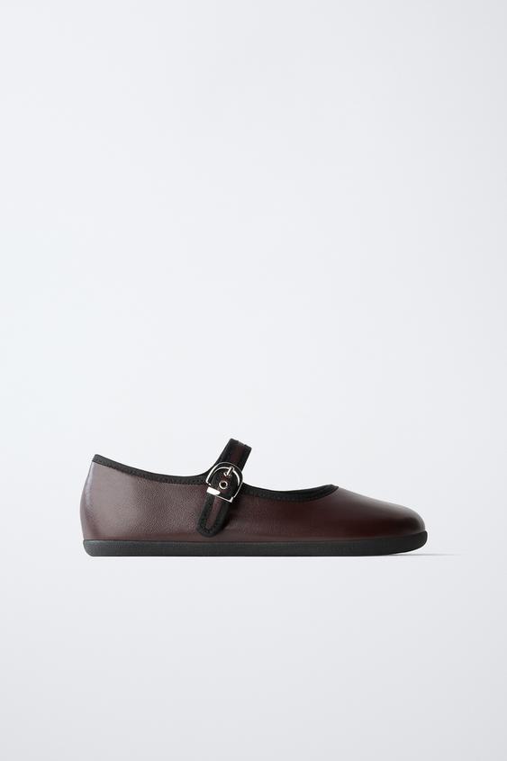 BAREFOOT LEATHER BALLERINA SHOES - Maroon by Zara - Image 0