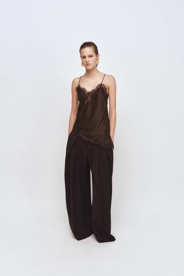 FLOWING TROUSERS WITH DARTS ZW COLLECTION - Brown by Zara