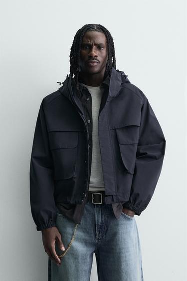 WATER-REPELLENT CROPPED FIT JACKET - Navy blue by Zara