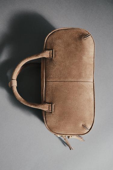 MINI LEATHER BOWLING BAG - SAND/BROWN by Zara