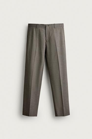 HOUNDSTOOTH REGULAR FIT SUIT TROUSERS - Beige by Zara