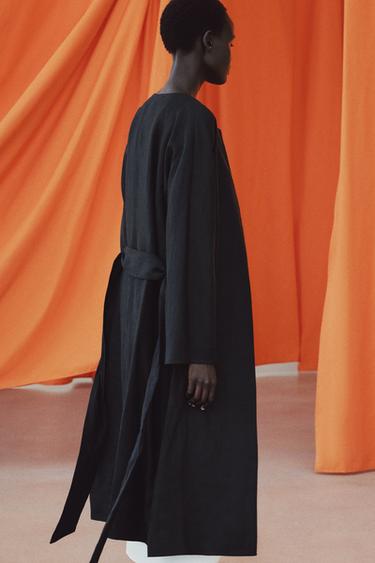 ZW COLLECTION LINEN BELTED COAT - Black by Zara