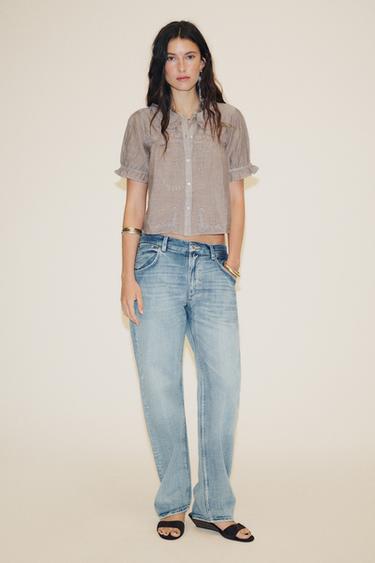 EMBROIDERED SHIRT WITH PETER PAN COLLAR - Brown by Zara - Image 0