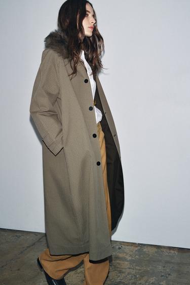 ZW COLLECTION LIMITED EDITION REVERSIBLE TRENCH COAT WITH FAUX FUR COLLAR - Mid-green by Zara