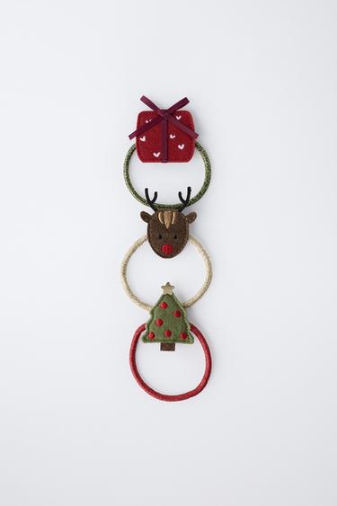 3-PACK OF REINDEER, TREE AND GIFT SCRUNCHIES - Red by Zara