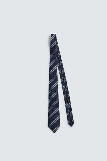 100% SILK STRIPED TIE - Navy blue by Zara
