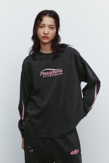 FADED-EFFECT T-SHIRT WITH SLOGAN - Anthracite grey by Zara