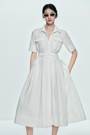ZW COLLECTION POPLIN MIDI DRESS - Oyster-white by Zara