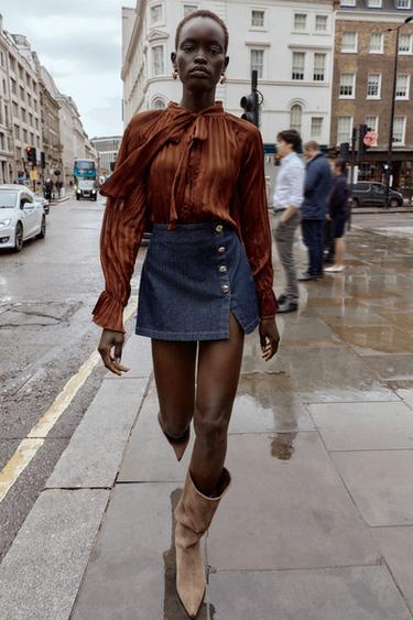 STRIPED BLOUSE WITH BOW - Brick by Zara - Image 0