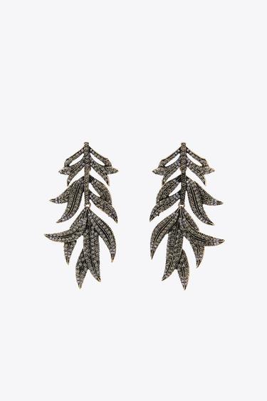 LEAF RHINESTONE EARRINGS - Aged gold by Zara - Image 0
