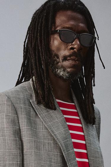 DOUBLE-BREASTED CHECK WOOL-LINEN SUIT BLAZER AARON LEVINE X ZARA - Black / White by Zara