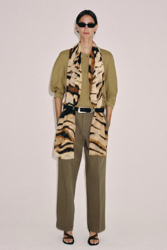 ANIMAL PRINT MODAL SILK SCARF - Sand by Zara - Image 0