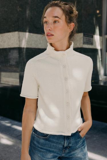 SHORT SLEEVE CARDIGAN - Ecru by Zara