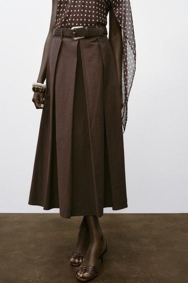 BELTED MIDI A-LINE SKIRT - Brown by Zara