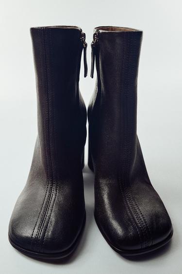 LEATHER HEELED ANKLE BOOTS - Brown by Zara
