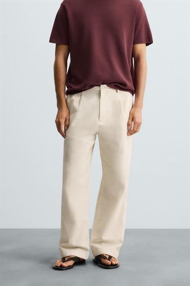COTTON/LINEN PLEATED TROUSERS - Light beige by Zara