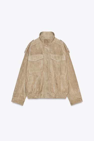 SUEDE LEATHER JACKET - Brown / Taupe by Zara