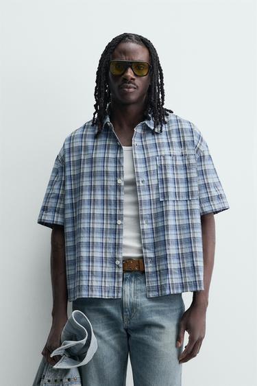 BOXY FIT CHECK SHIRT - Blue by Zara