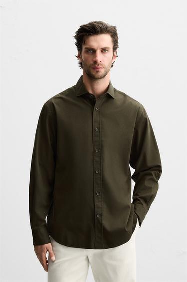 LYOCELL - COTTON SHIRT - Dark khaki by Zara