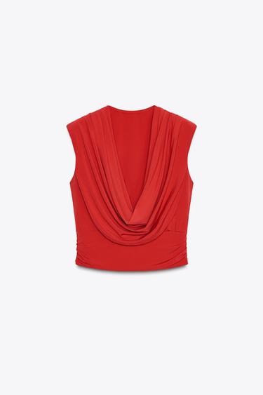 DRAPED TOP WITH SHOULDER PADS - Bright red by Zara