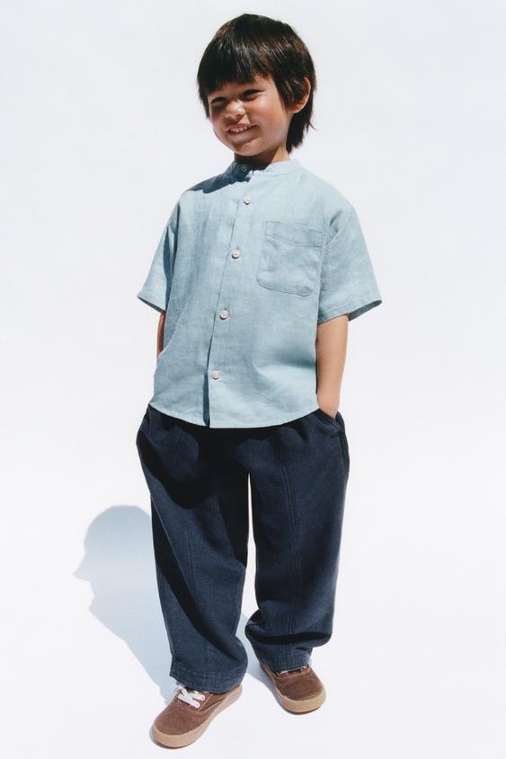 LINEN BLEND BAGGY TROUSERS - Blue / Indigo by Zara - Image 0