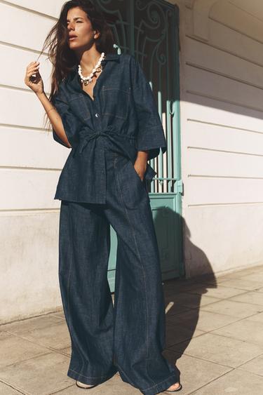 WIDE-LEG TROUSERS - Dark indigo by Zara - Image 0