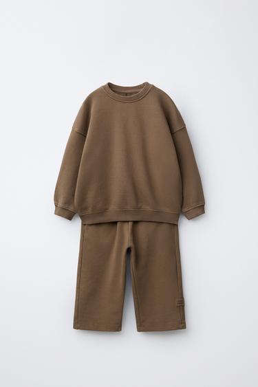 SWEATSHIRT AND WIDE-LEG TROUSERS WITH LABEL SET - Light brown by Zara