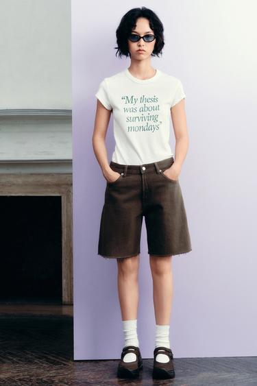 TRF MID-WAIST DENIM BERMUDA SHORTS - Brown by Zara