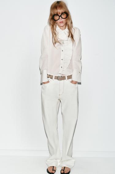 STRIPED SHIRT WITH RUFFLES - Black / White by Zara